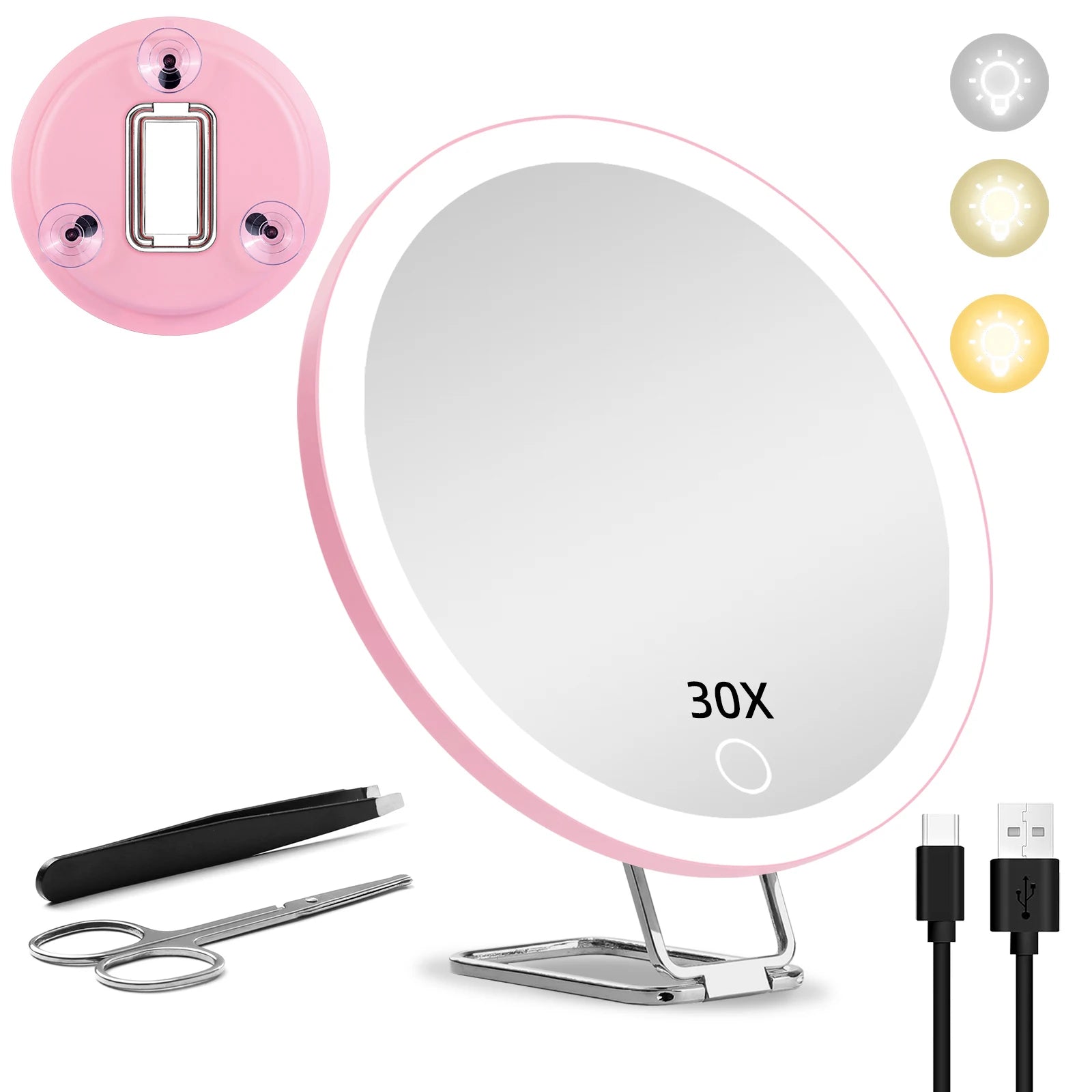 Miroir grossissant x30 rose