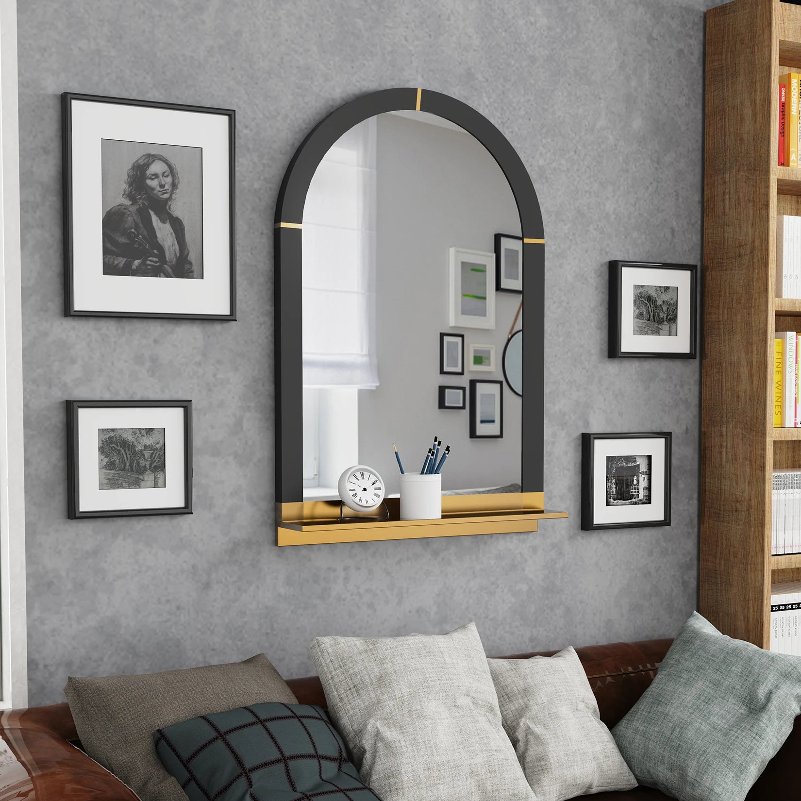 Miroir mural avec etagere