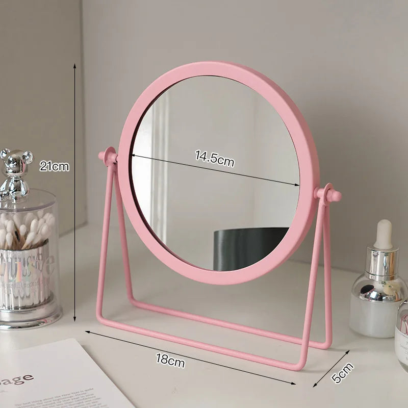 Petit Miroir de Maquillage Rose sur Pied double