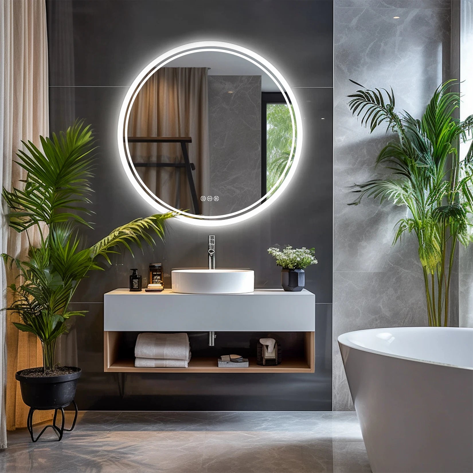 miroir rond lumineux salle de bain
