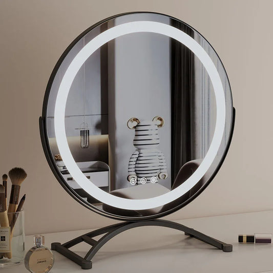 Miroir LED Rond sur Pied Noir