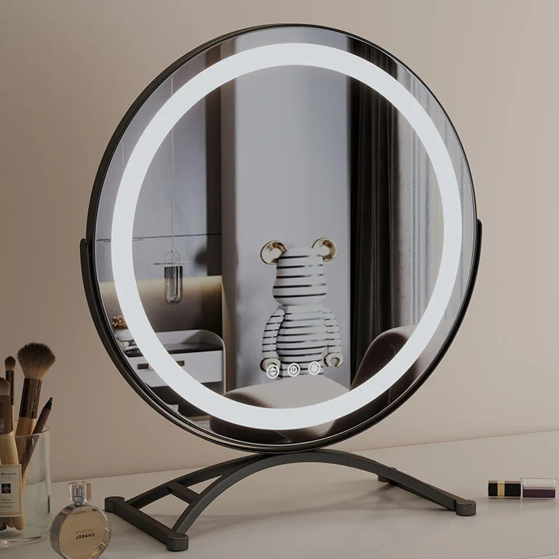 Miroir LED Rond sur Pied Noir
