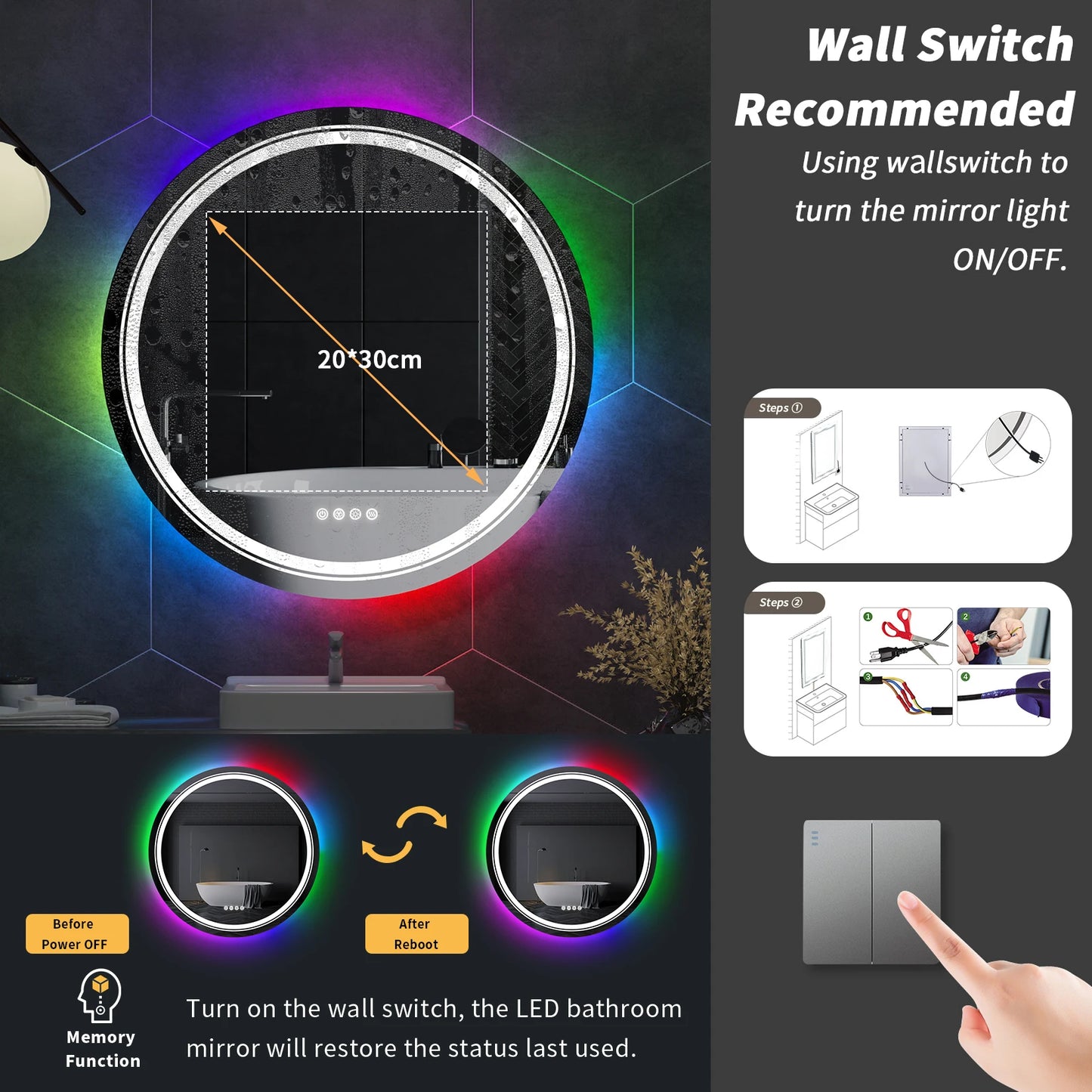Miroir Mural LED RGB